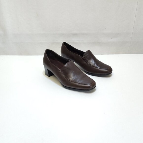 Air Supply Plus Dress Leather Shoes Brown Slip-On Comfort Heel Womens Size 6M - Picture 1 of 11